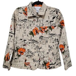 European Sketch Floral Blazer Indie Boho Cottagecore Button Artsy Romantic XS